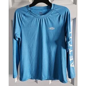 Boy's AFTCO Fishing LS Crew Neck Shirt Large Blue American Fishing Tackle Co